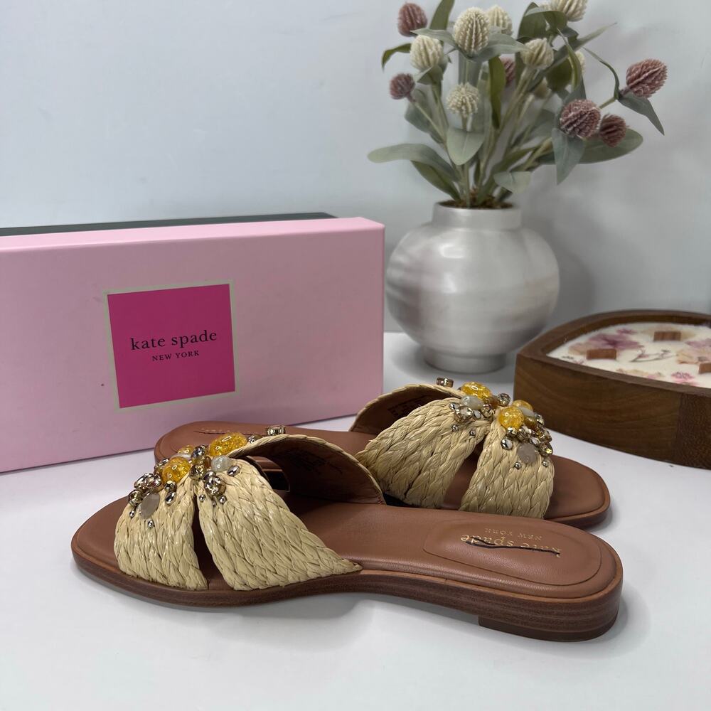 Kate Spade Dock Crystal Natural Braided Raffia Slide 10011323 Women 7B NWB - Picture 6 of 10